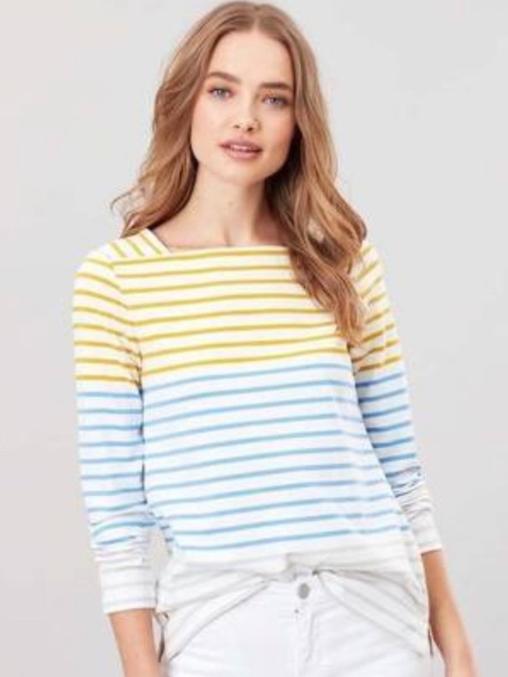 Joules Striped Boatneck Long Sleeve Top in Yellow & Blue - 4